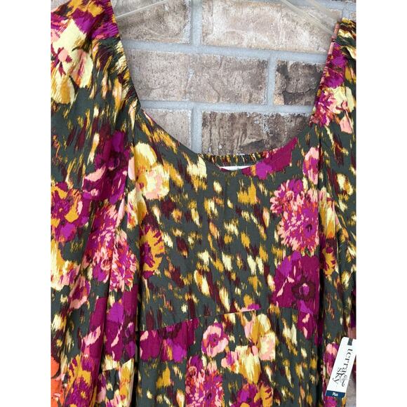 Terra & Sky 1X Floral Babydoll Maxi Dress Empire Waist Boho Peasant Cottagecore - Picture 6 of 12